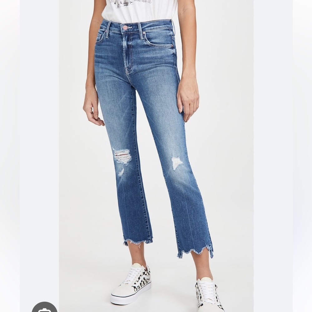MOTHER Cropped Distressed Blue Jeans